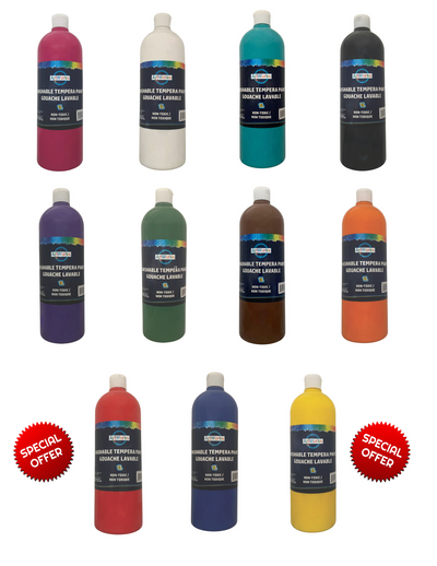 11 Bottle Classpack - 1L Washable Liquid Tempera Paint Set