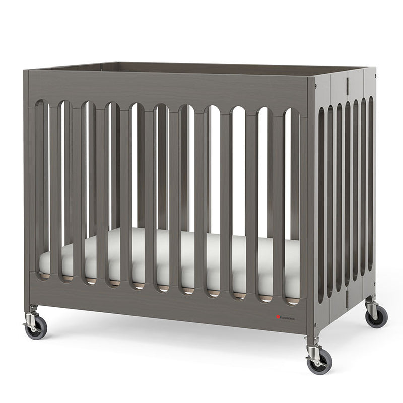 Boutique Compact Slatted Solid Wood Folding Crib - Gray