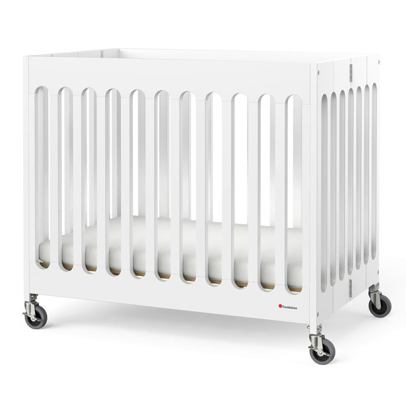 Boutique Compact Slatted Solid Wood Folding Crib - White